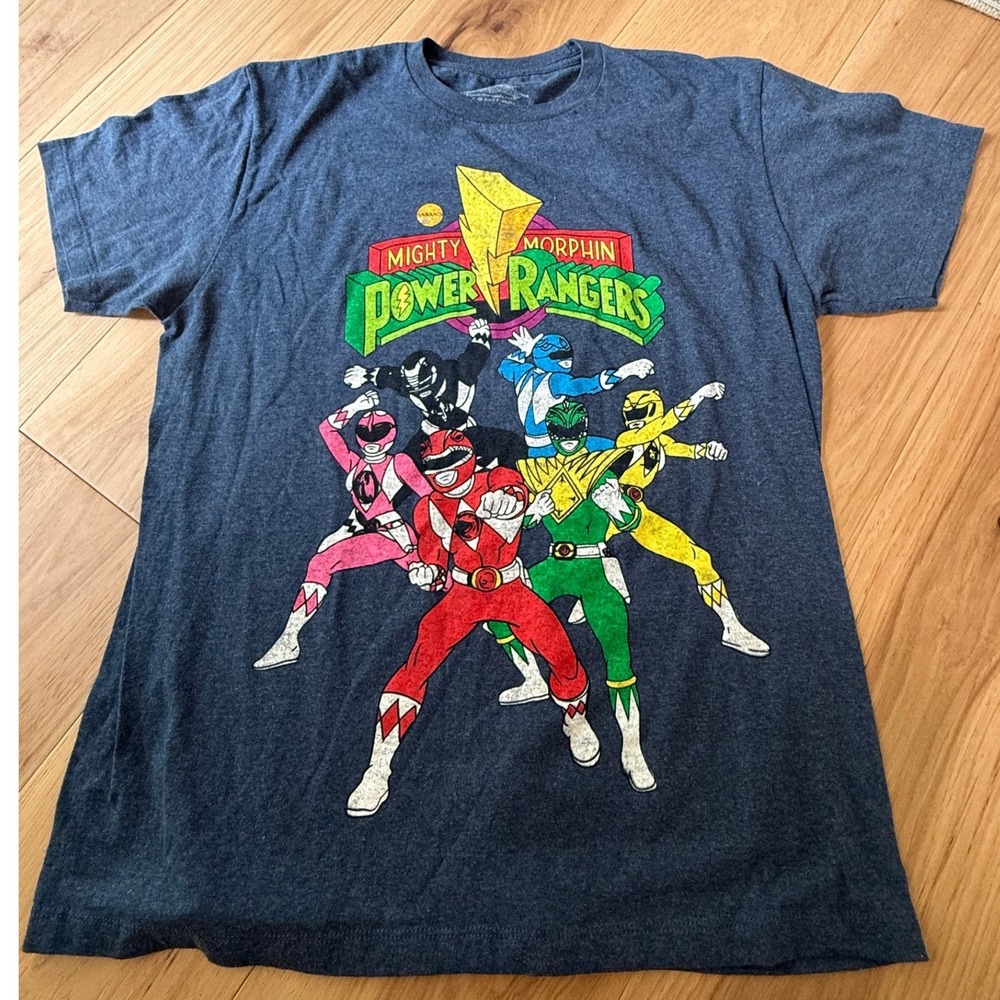 Power Rangers Graphic T-Shirt Mens Large Navy Blue Mighty Morphin 2017 Retro Tee